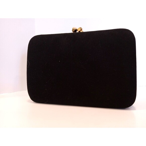 1990s Black Kisslock Boxy Clutch w/ Shoulder Strap Unbranded Evening Bag - Picture 2 of 13